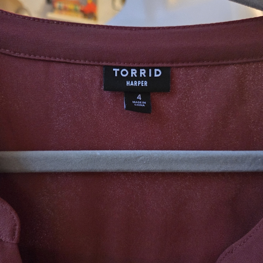 Torrid Harper Deep Burgundy Blouse with Roll-Up Sleeves - Picture 2 of 4